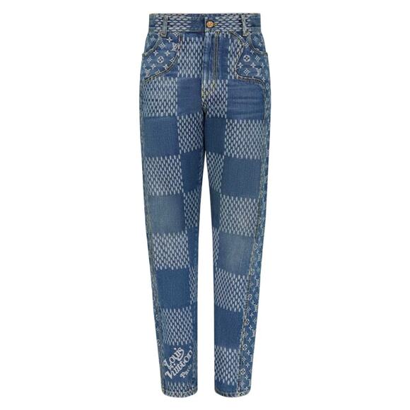 Louis Vuitton x Nigo Giant Damier Waves Monogram Logo Blue Denim Jeans Pants 32 - Picture 1 of 16